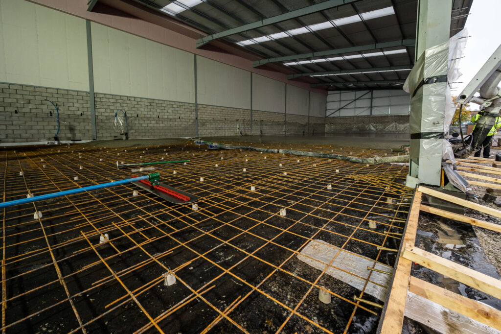 Steel reinforcement fixed and tied ready for a concrete floor pour